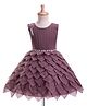 Enfance Net Knit Sleeveless Flared Party Dress With Floral Applique - Dark Pink