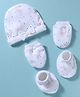 Bonfino 100% Cotton Knit Cap Mittens and Booties with Polka Dot Bow Print & Bow Applique White - Diameter 12 cm