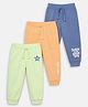 Babyhug Cotton Jersey Knit Full Length Joggers with Star Print Pack of 3 - Green Blue & Peach