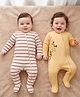 Babyoye Male 100% Cotton 40's Interlock with Ecojiva Finish Knit Full Sleeves Sleep Suits with Stripes & Giraffe Print Pack of 2 - Golden