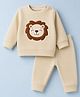 Babyhug Knit Full Sleeves Winter Wear Suit With Lion Patch - Cream