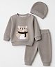Babyhug Knit Full Sleeves Winter Wear Suit With Hat & Bear Patch &Cap - Grey