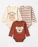Babyhug 100% Cotton Interlock Knit Full Sleeves Striped Onesies With Bear Print Pack of 3 - Maroon Beige