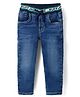 Ruff Denim Woven Washed Full Length Straight Fit Jeans -Navy Blue
