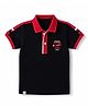Ruff Cotton Knit Half Sleeves Polo T-Shirt with Text Print - Black