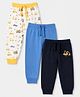 Babyhug Cotton Jersey Knit Full Length Jogger Fit Lounge Pants with Vehicle Print Pack of 3 In Black White & Blue