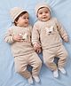 Babyhug Fur Woven Full Sleeves Winter Wear Suit & Beanie with Lion Applique - Ivory