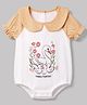 Babyoye 100% Cotton Interlock Knit with Eco Jiva Finish Half Puffed Sleeves Collared Romper with Floral Swan Print - White & Peach
