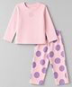 Bonfino 100% Cotton Knit Full Sleeves T-Shirt & Pyjama Night Suit with Flower & Polka Dots Print - Light Pink