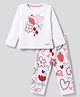 Bonfino 100% Cotton Knit Full Sleeves T-Shirt & Pyjama Night Suit with Heart Floral & Cherry Print - White