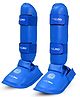 JJ JONEX Gold Moulded Shin Pads with Instep, Muay Thai MMA Kickboxing Shin Guards, Leg Instep Protection Pads, MMA Martial Arts Sparring Training Gear. Small, Blue