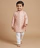 Ridokidz Cotton Woven Full Sleeves Sequinned Kurta Pajama Set - Light Pink