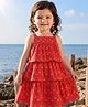 Tiny Bugs Cotton Woven Sleeveless Floral Printed Dress - Red