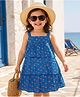 Tiny Bugs Cotton Woven Sleeveless Floral Printed Dress - Blue