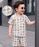 Tiny Bugs Cotton Woven Half Sleeves Owl Printed Coordinating Shirt & Shorts Set - White