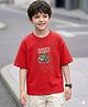 Tiny Bugs Cotton Woven Half Sleeves Crocodile Pilot Printed Oversized Tee - Red