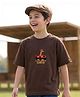 Tiny Bugs Cotton Woven Half Sleeves Giraffe Printed Tee - Brown