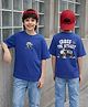 Tiny Bugs Cotton Woven Half Sleeves Cross The Street Text Printed Tee - Blue