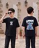 Tiny Bugs Cotton Knit Half Sleeves Elephant Printed Tee - Black