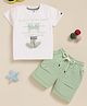 OLY KIDS Cotton Knit Half Sleeves Frog Designed Legs Applique Detailed Typography  Printed Tee & Shorts Set - Green