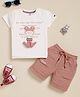 OLY KIDS Cotton Knit Half Sleeves Frog Designed Legs Applique Detailed Typography  Printed Tee & Shorts Set - Pink