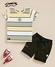 OLY KIDS Cotton Knit Half Sleeves Teddy Applique Detailed Striped Tee & Shorts Set - Black