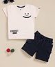 OLY KIDS Cotton Knit Half Sleeves Smiley Printed Choose Text Applique Detailed Tee & Shorts Set - Off White