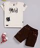 OLY KIDS Cotton Knit Half Sleeves Glitter Detailed Good Text Printed Tee & Shorts Set - Deep Brown