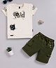 OLY KIDS Cotton Knit Half Sleeves Glitter Detailed Good Text Printed Tee & Shorts Set - Green