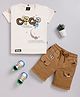 OLY KIDS Cotton Knit Half Sleeves Typography Printed Tee & Shorts Set - Brown