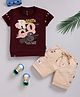 OLY KIDS Cotton Knit Half Sleeves Typography Printed Tee & Shorts Set - Maroon