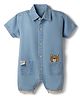 Little Kangaroos Denim Woven Half Sleeves Romper With Bear Patch - Light Blue