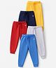 Babyhug Cotton Jersey Knit Full Length Solid Track Pant Pack of 5 -Blue Black Mustrad Red & Grey