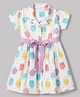 Twetoons Knit Half Sleeves Kitty & Star Printed Shirt Dress With Belt - Pink