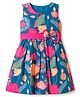 Twetoons Knitted Sleeveless  Frock with Floral Print & Bow Applique - Blue & Pink