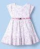 Twetoons  Knitted Cap Sleeves  Frock with Floral Print  & Belt - Pink