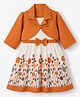 Twetoons Knitted Half Sleeves Floral Printed Frock with Shrug & Bow Applique - Mustard