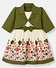 Twetoons Knitted Half Sleeves Floral Printed Frock with Shrug & Bow Applique - Olive Green