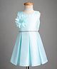 Twetoons Satin Woven Sleeveless Party Dress With Floral Applique -Light Blue