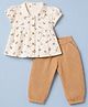 Twetoons Woven Half Sleeves Top and Jogger with Floral Print - Offwhite