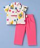 Twetoons Woven Half Sleeves Floral Printed Top & Pant Set - Dark Pink