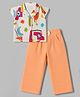 Twetoons Woven Full Sleeves  Shirt & Pant With Floral Print- Orange