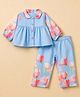 Twetoons Woven Half Sleeves Top and Pyjama with Floral Print - Sky Blue