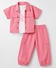 Twetoons Woven Half Sleeves Shirt & Joggers Set With Text Print & Inner Tee - Baby Pink