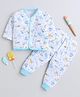 Little Angels Cotton Woven Full Sleeves Alphabet Theme Printed Coordnating Shirt & Pants Night Suit - Blue