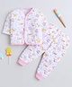 Little Angels Cotton Woven Full Sleeves Alphabet Theme Printed Coordnating Shirt & Pants Night Suit - Pink