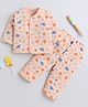 Little Angels Cotton Woven Full Sleeves Animals Printed Coordnating Shirt & Pants Night Suit - Peach