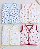 Little Angels Cotton Woven Pack Of 4 Sleeveless Vehicles & Animals Printed Jhablas - Pink Blue Yellow & Red