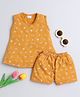 Little Angels Cotton Woven Sleeveless Camping Theme Printed Top & Shorts Set - Mustard