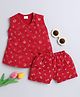 Little Angels Cotton Woven Sleeveless Camping Theme Printed Top & Shorts Set - Red